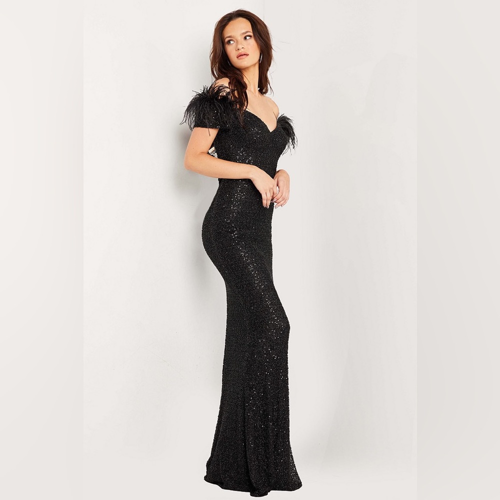 JOVANI 37562 Black Sequin Sheath Dress Gown Formal NEW Size 4 - Picture 2 of 9